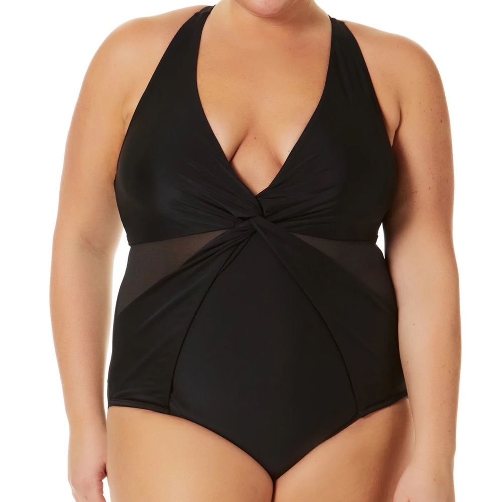 Terra & Sky NWT Twist with Mesh Inset One-Piece Swimsuit, 1X (16W-18W)